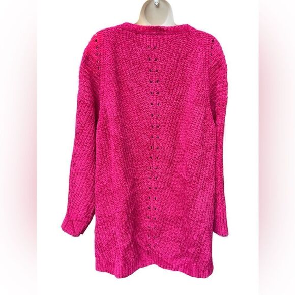 LANE BRYANT V-Neck Super Soft fuchsia Pullover Long Sleeve 18/20 Side Slits - Picture 2 of 5
